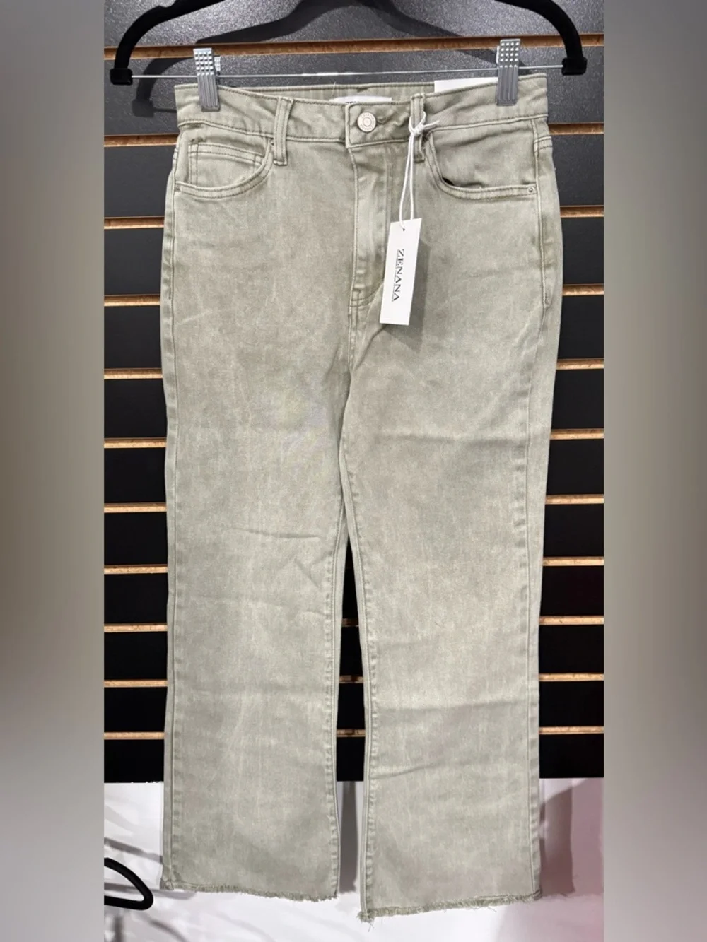 Zenana Outfitters Light Olive Flare Jeans - Picture 2 of 2